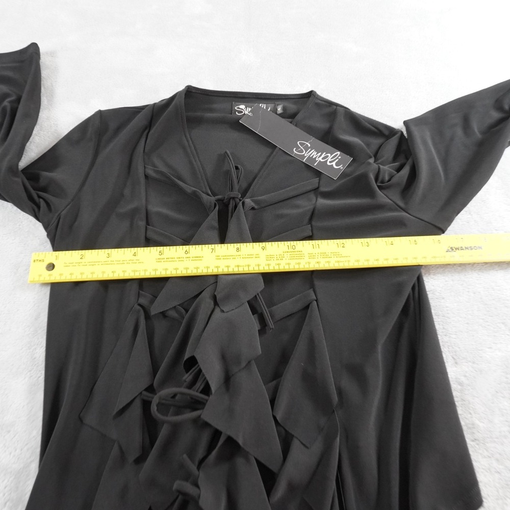 Sympli Black Tie Front Ruffle Blouse Womens L Goth Avant Garde Stretch Top - Picture 5 of 14